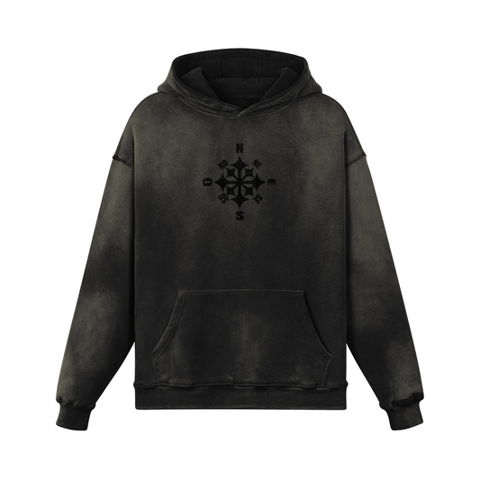 Hoodie Washed Compass Jet Black
